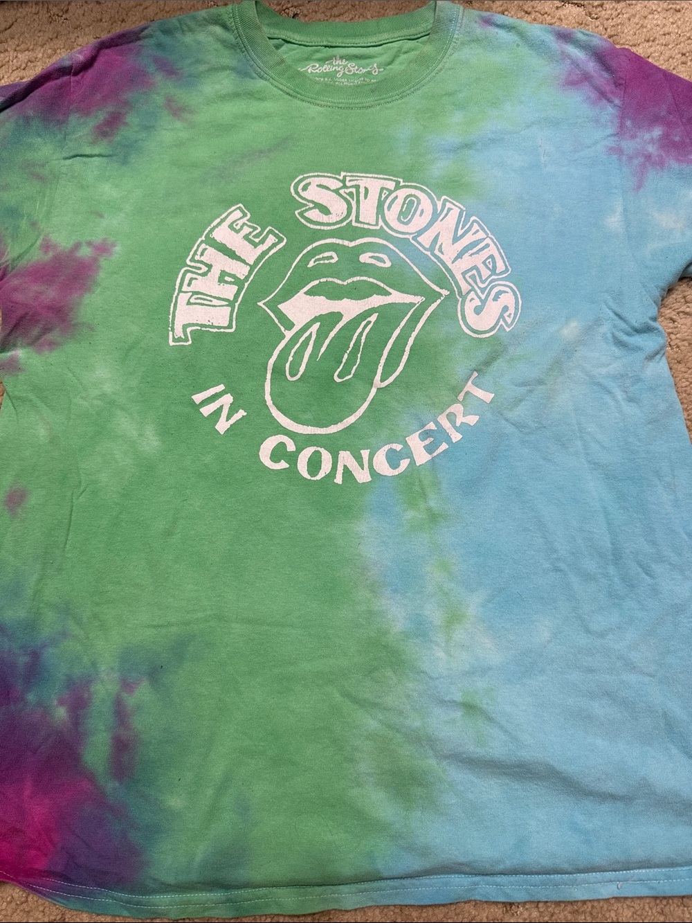 the Rolling Stones Tie-Dye Short Sleeve Tee in Green, Blue & Purple